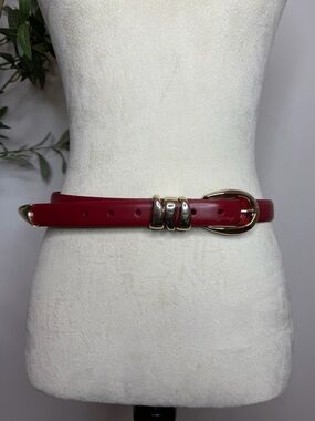 Madewell Red Belt with Gold Buckle and Accents